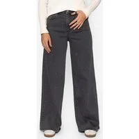 SASSYCLASSY 5-Pocket-Jeans Wide Leg Jeans mit Strasssteinen für Damen Elegante Jeans im 5-Pocket-Stil im Vintage Look Dunkelgrau