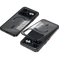 Wigento Handyhülle Metall Snap Rahmen für Nothing Phone 4a Pro Magnetisches Matt Schwarz 6,83 Zoll, Magnetisch, Snap Buckle