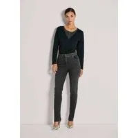 MADELEINE Gerade Jeans Kurzgröße: Glanzvolle Slim Fit Five-Pocket-Jeans Jeans mit Strass-Details und formschöner Bund, Glitzerakzente