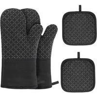 ibettertec Topfhandschuhe Ofenhandschuhe Topflappen 4er Set, 260℃ Hitzebeständige Topfhandschuhe