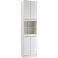 Saphir Hochschrank Quickset 335 Badschrank 50 cm breit, 4 Türen, 1 Nische, 3 Einlegeböden Badezimmer-Hochschrank, Weiß Glanz, Griffe in Chrom glänzend