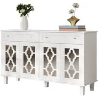 Merax Sideboard mit 4 Spiegeltüren und Schubladen (mit Kristallgriffe für Wohnzimmer, Esszimmer, Flur, H83/B140/ T40 cm), Kommode mit verstellbaren Einlegeböden, Anrichte Mehrzweckschrank