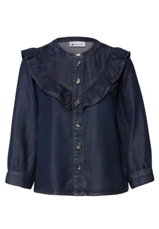 Street One - Jeansbluse mit Rüschen blau - Gr. - 36