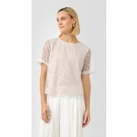 s.Oliver Kurzarmbluse Bluse Pailletten-Shirt mit transparenten Ärmeln und Rundhalsausschnitt