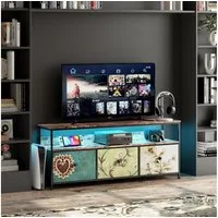 Simurq Lowboard TV-Schrank,Fernsehtisch mit 3 Schubladen,offenen Fächern, Wohnzimmer, RGB-LED-Beleuchtung, 3 Schubladen, Stauraum, 40-50-Zoll-Fernseher