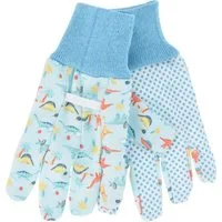 Koopman Gartenhandschuhe Kinderhandschuh Tiermotiv Stoff Einheitsgröße Gelb/Rosa/Grün/Blau (Stück, 1-St., Packung) Kinderhandschuhe, mit Dinosaurier Motiv, Einheitsgröße, Baumwolle