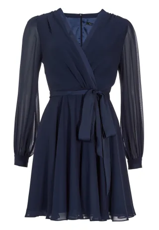 SWING - Cocktailkleid aus Chiffon mit Satin Kanten navy - Gr. - 42
