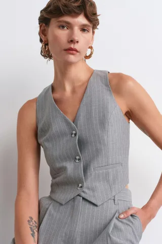Gestreifter Damen-Cropped-Weste