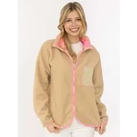 Zwillingsherz Bomberjacke "Classic" kuscheliges Teddy-Fleece, Kontrastdetails, Brutstasche, Stehkragen