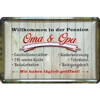 WOGEKA ART Metallbild Pension Oma und Opa - 20 x 30 cm Retro Blechschild, Metallschild Wanddeko Spruch Schild Wandbild Türschild Großeltern