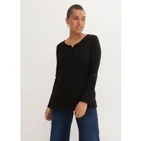 bonprix Langarmshirt gerade Passform, Krempelärmel, Henley-Ausschnitt
