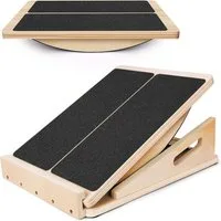 CLTYQ Balanceboard 2-in-1-Schrägbrett, Sports Balance Board, Balancebrett Holz, Verstellbares Kippbrett und Wadenstrecker, Physiotherapie, Fitness
