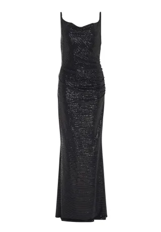 SWING - Figurbetontes Abendkleid aus glitzerndem Jersey black - Gr. - 42