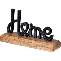Levandeo® Deko-Schriftzug, Aufsteller Home H11cm Schriftzug Schwarz Metall Holz Deko Mangoholz