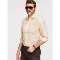 OMBRE Langarmhemd Herren Oxford Langarmhemd Regular Fit Light yellow S (kein Set, 1-tlg) Melange-Oberfläche