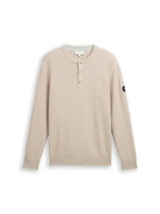 Tom Tailor - Strickpullover mit Knopfleiste cashew beige melange - Gr. - L
