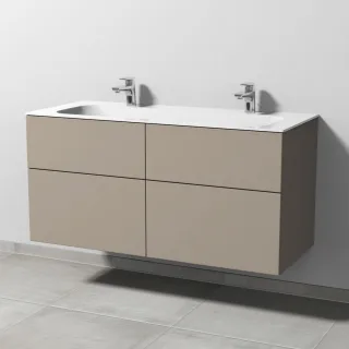 Sanipa 3way Keramik-Set Finion Keramik-Doppelwaschtisch und Unterbau mit 4 Auszügen, Sandgrau-Matt SF40467