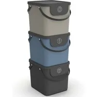 ROTHO Mülltrennsystem ALBULA 3er Set Müllbehälter 40l stapelbar mit Deckel, Platzsparend stapelbares Recycling System für flexible Mülltrennung