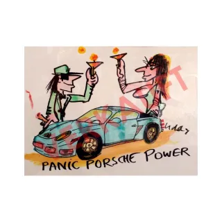 Udo Lindenberg Original Likörell "Panic Porsche Power" ca. 80 x 65...