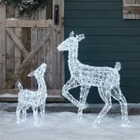 Lights4fun LED-Dekofigur 2er Set LED-Rentier Hirschkuh & Rehkitz M Swinsty, Weihnachtsbeleuchtung, Höhe: 90 & 60cm