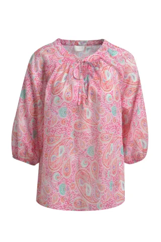 Milano Italy - blouse w neckpanel + slit, 3/4 raglan sleeves orchid print - Gr. - 44