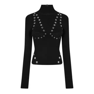 Off White - Oberteil für Damen, Stehkragen (Schwarz)