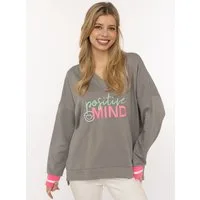 Zwillingsherz Hoodie "Positive Mind" neonfarbenen Bündchen, V-Ausschnitt, Seitenschlitze, Langarm