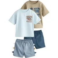 Next T-Shirt & Shorts Kurzärmeliges T-Shirt und Shorts im 2er-Set (4-tlg)