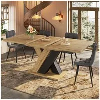 i@home Esstisch ausziehbarer Tisch, Teleskoptisch (119-158,5×80cm), Küchentisch, Holzfarbener Esstisch mit X-förmigen Beinen