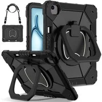 Wigento Tablet-Hülle Kunststoff für Apple iPad Air 13 2026 / 2025 Robuste Hybrid Schwarz 13 Zoll, Hybrid Schutzhülle Smart Case Cover mit Schultergurt