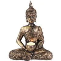 Figuren Shop GmbH Teelichthalter Teelichthalter - Sitzender Thai Buddha - Dekofigur Dekoration