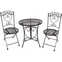 HTI-Living Sitzgruppe Gartentisch mit 2 Stühlen Curly Braun, (Set, 3-tlg., 1x Tisch und 2x Stühle), Sitzgruppe Metall Garten Nostalgisch