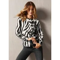 MADELEINE Strickpullover Intarsienpullover mit Zebra- und Blumenmuster Baumwollpullover mit Rundhalsausschnitt und langarm