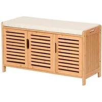 AD.CON Schuhbank Schuhbank aus Bambus mit Schrank und Sitzkissen Sitzbank Schuhregal