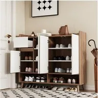 HAUSS SPOLE Schuhschrank mit 4 Türen,Kommode Flurschrank Wohnzimmerschrank mit Schublade (Mehrzweckschrank Universalschrank mit Schublade und Einlegeböden, 1-St., 4Türen und 1 Schubladen) Verstellbare Innenaufteilung,Kippsicherung