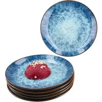 MamboCat Frühstücksteller Marina 6er Set Kuchenteller Porzellan 6 Pers blaue Dessert-Teller