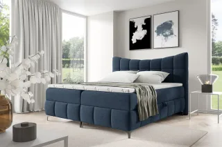 Boxspringbett Schlafzimmerbett CHARLES 160x200cm Stoff Aragon Dunkelblau