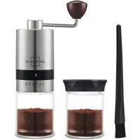 SILBERTHAL Kaffeemühle Manuell Edelstahl, Kegelmahlwerk, 17,00 g Bohnenbehälter, Handmühle aus Edelstahl mit Ersatzglas und Reinigungspinsel