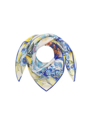 3ER PACK - Luxuriöses Tuch aus reiner Seide mit Zitronen-Motiven blau - Gr. - one size