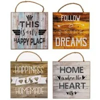 Levandeo® Holzbild, 4er Set Wandbilder 20x20cm Sprüche Vintage Shabby Chic
