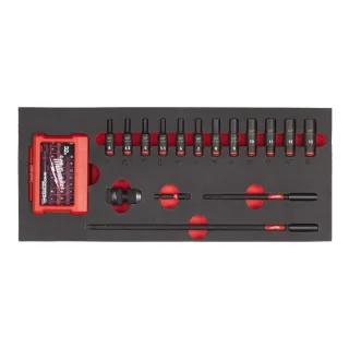 Milwaukee 1/4" SHOCKWAVE Schlagnüsse lang Einlage für Werkstattwagen 78 cm, 17-teiliges Set - 4932493386
