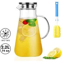 ElitVita Wasserkaraffe Wasserkaraffe 2,2L für Kalt Warmgetränke,Borosilikatglas,-30°C~130°C, (1-tlg), spülmaschinengeeignet,Flaschenbürste,hitze-und kältebeständig,BPA-frei