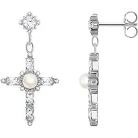 THOMAS SABO Paar Ohrhänger Cross Romance, Kreuz, mit Zirkonia (synth) - mit Süßwasserzuchtperle