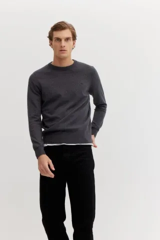 BASEFIELD - Rundhals Pullover graphite mel. - Gr. - XXL