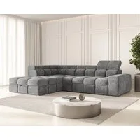 ROYAL24_MARKT Ecksofa - Bianco – Schlafsofa mit Bettkasten & Kopfstützen, Ecksofa 1 Teile, 6-fach verstellbare Kopfstützen, Schlaffunktion, Bettkasten