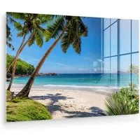 MuchoWow Acrylglasbild Strand - Meer - Palmen - Sonne, Inkl. Aufhängung, Glasbilder Wohnzimmer, Schlafzimmer, Flur & Esszimmer, 30x20 cm
