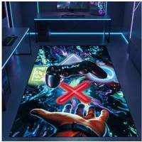 Carpetia Designteppich Gaming Teppich, rechteckig, Höhe: 5 mm, mit grafischen Gaming-Motiven in Neon-Optik