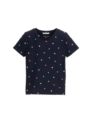 tom tailor kids - Ripp T-Shirt mit Muster navy multicolor heart print - Gr. - 92/98