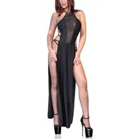 Chilirose Minikleid Elegantes Glitzer langes Kleid Riemchen Frauen Dessous Kleid in schwar