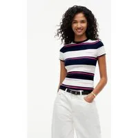 Tommy Jeans Rundhalsshirt TJW SLIM RIB SCRIPT SS TEE Baumwollmischung, slim fit, figurbetont, in gerippter Struktur